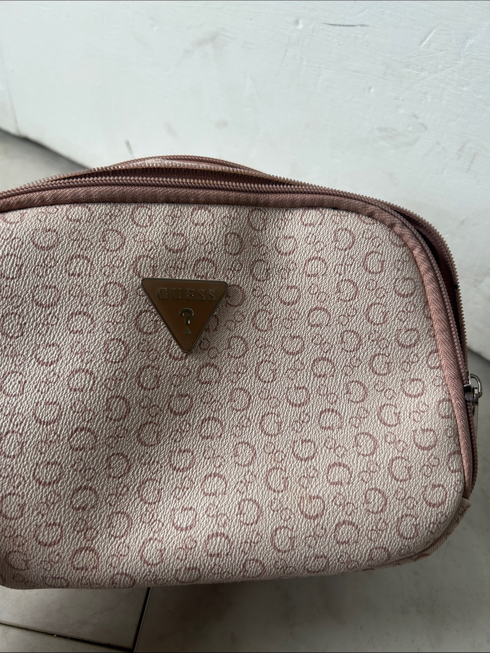GUESS Blush Pink Monogram Cosmetic Case